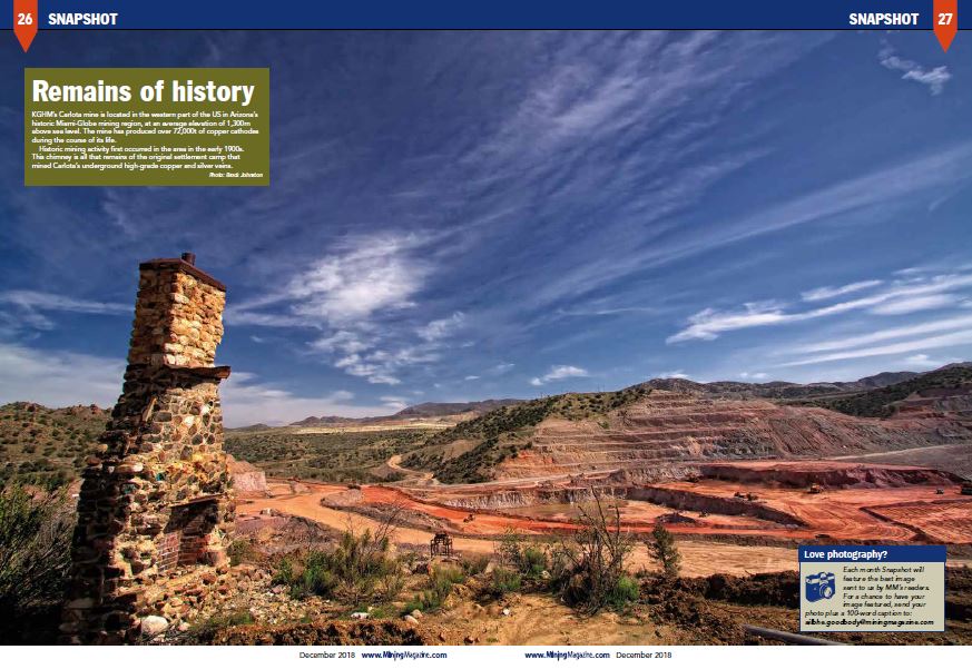 MiningMagazine's tweet photo. A great #Snapshot by Brock Johnston in our December issue, which shows a chimney from the original settlement camp next to #KGHM's #Carlota mine in #Arizona https://t.co/zUa4k8XD1S @azmining #copper #silver #mininghistory #historicmining #US https://t.co/MFsQH8lIMB
