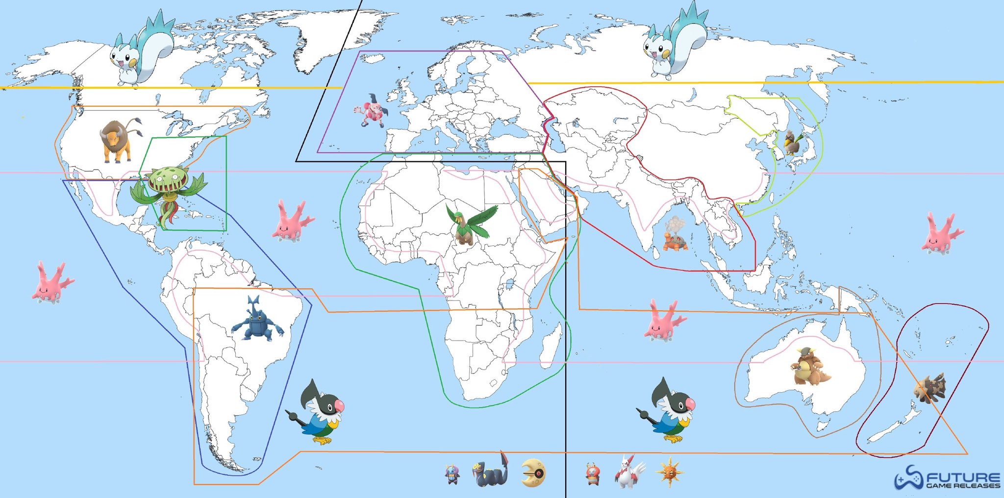 تويتر ポケゴー体験記 على تويتر パチリスの正しい出現範囲 と思われる 地図をロシアの友達からもらった 北緯55度あたりが境界のよう ただしヨーロッパと ロシアの ヨーロッパ地域 には55度以北でも出ない ウラル山脈がバリヤードとパチリスの境界 ロシア