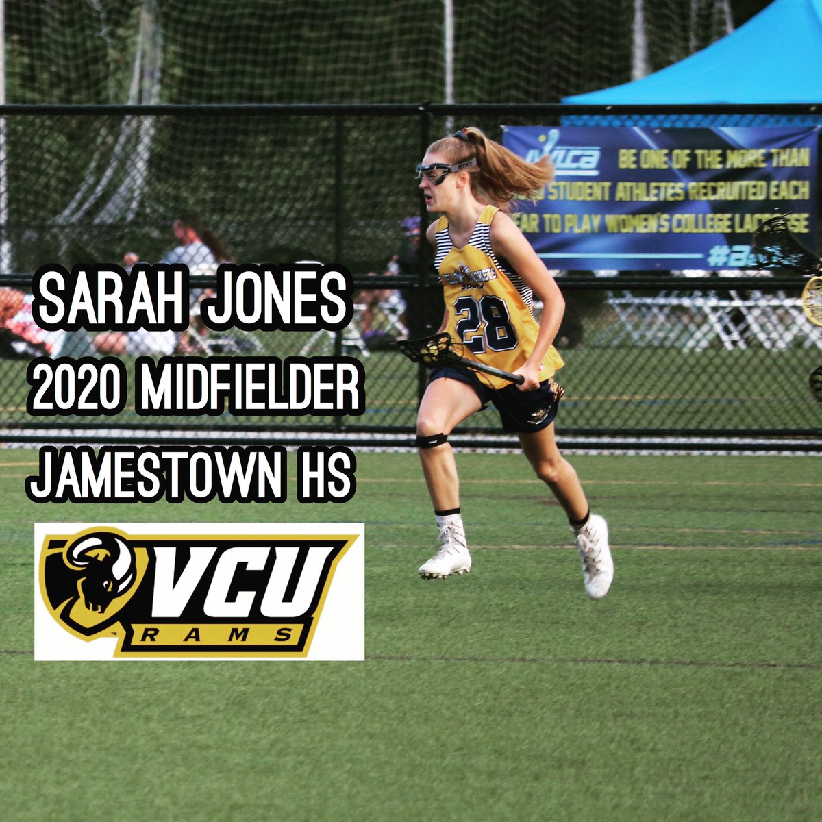 YJSouthlacrosse's tweet photo. Congratulations to YJS 2020 @sgj.jones on her verbal commitment to play Division 1 Lacrosse at VCU 🐏 We can’t wait to watch you crush it in the A10 Conference 👏🏽 The hive is so proud of you 🐝💙 #YJS2020 #verbalcommitment #jamestownhs #sistersinsweat #yjnation https://t.co/pVJX2Djk6u