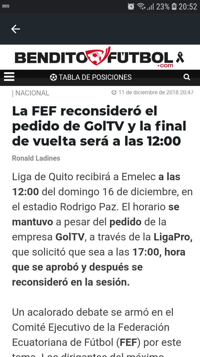 PatoUAndres's tweet photo. @PATRICIOENDARA @FEFecuador Confirmaron que se juega a las 12h00 el partido de vuelta el domingo una vergüenza lo que hace la vieja mafia #Goltv #Emelec #VamosPorLa11 " Ooh no les da vergüenza no nos ganan ni en la mesa" https://t.co/84R1Azddgb