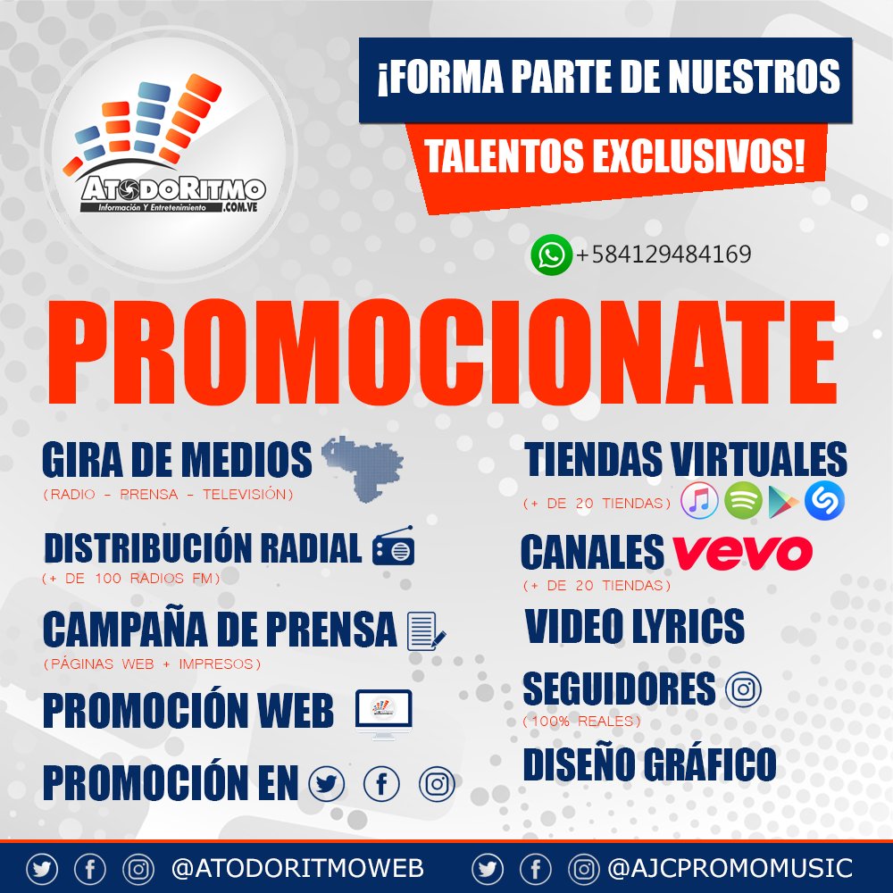 Considerar En religión AJC PROMO VE on Twitter: "Para: #GirasDeMedios #Promoción #DistribuciónRadial #PromociónWeb #DiseñoGráfico #TiendasVirtuales y Más contáctanos. +584129484169 @AJCPromoMusic #Radio #Prensa #Tv #Web #Música #newsingle #radio #Music #Video #Promoción ... Considerar En religión AJC PROMO VE on Twitter: "Para: #GirasDeMedios #Promoción #DistribuciónRadial #PromociónWeb #DiseñoGráfico #TiendasVirtuales y Más contáctanos. +584129484169 @AJCPromoMusic #Radio #Prensa #Tv #Web #Música #newsingle #radio #Music #Video #Promoción ...