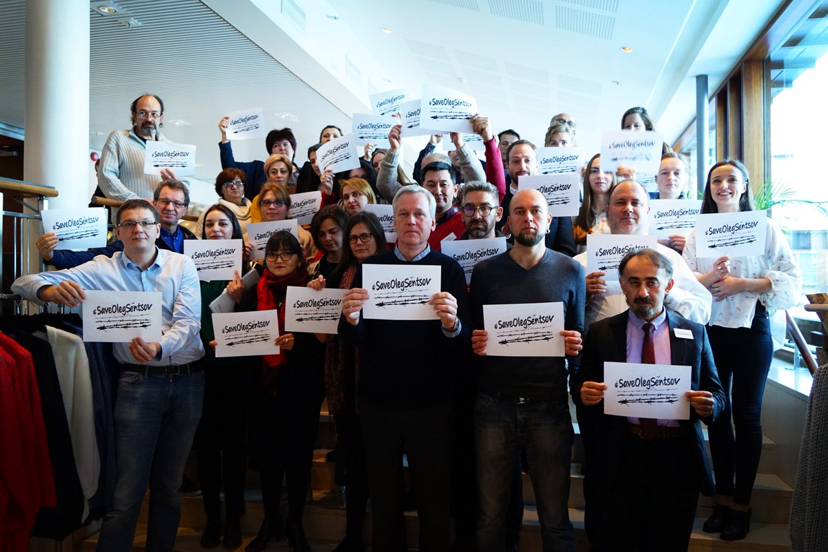 nhc_no's tweet image. NHC and others at the Anna Politkovskaya conference 2018 joins the global #SaveOlegSentsov campaign demanding the unconditional release of Oleg Sentsov and other Ukrainian political prisoners held in #Russia!