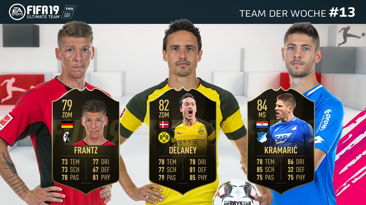 Die Bundesliga-Torschützen Mike #Frantz, Thomas #Delaney und Andrej #Kramaric haben es in dieser Woche in das #FIFA19-#FUT-#TOTW von @EAFussball geschafft. Stark! @scfreiburg @BVB @tsghoffenheim