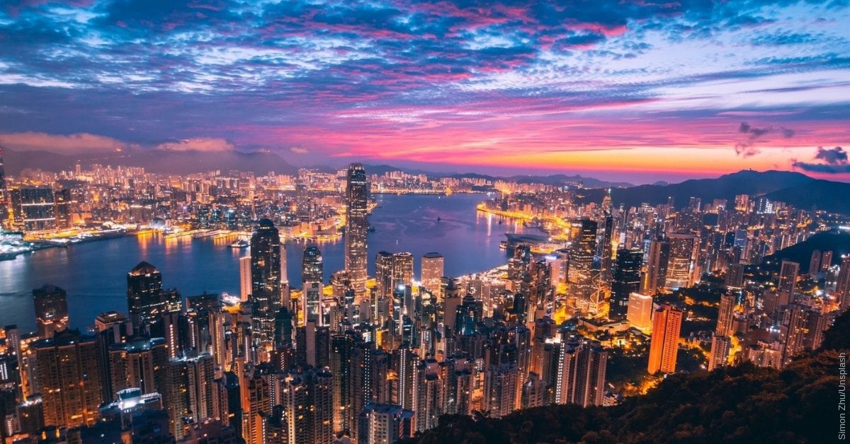 Dawn over the Hong Kong skyline