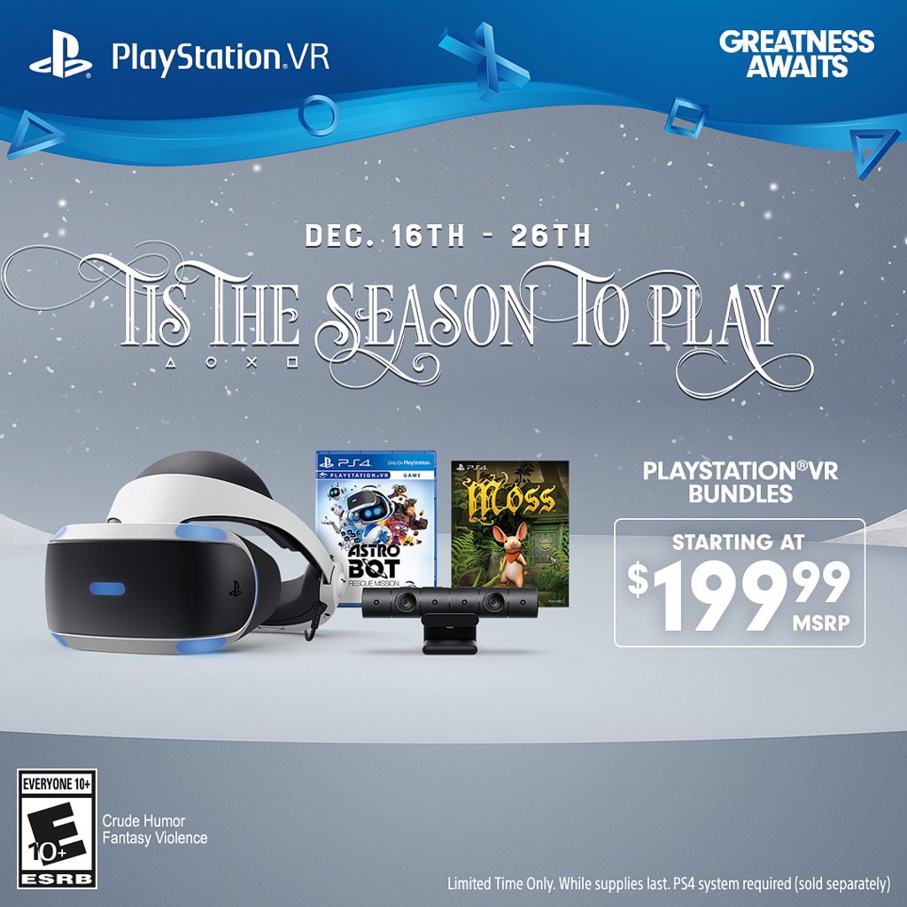PlayStation on Twitter: "Your to new worlds – an irresistible price. Save $100 on all #PSVR bundles an upcoming sale running 12/16 to 12/26! https://t.co/MrjcPWu94h / Twitter