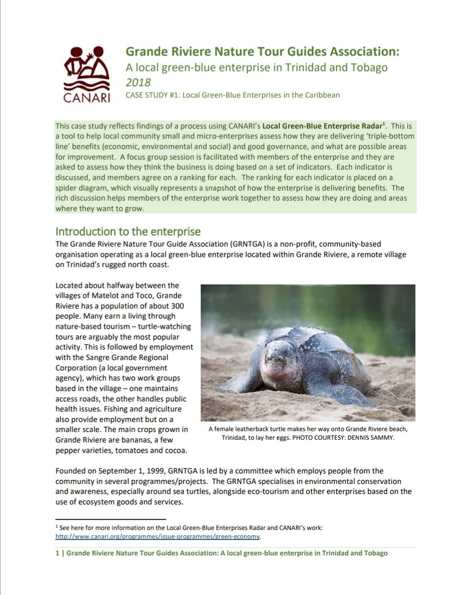 CANARI is pleased 2 share the case study #GrandeRiviere Nature Tour Guides Association: A local green-blue enterprise in #Trinidad &amp; Tobago” bit.do/eCVaP It showcases delivery of environmental, economic &amp; social benefits as contributions 2 inclusive #greenblueeconomy