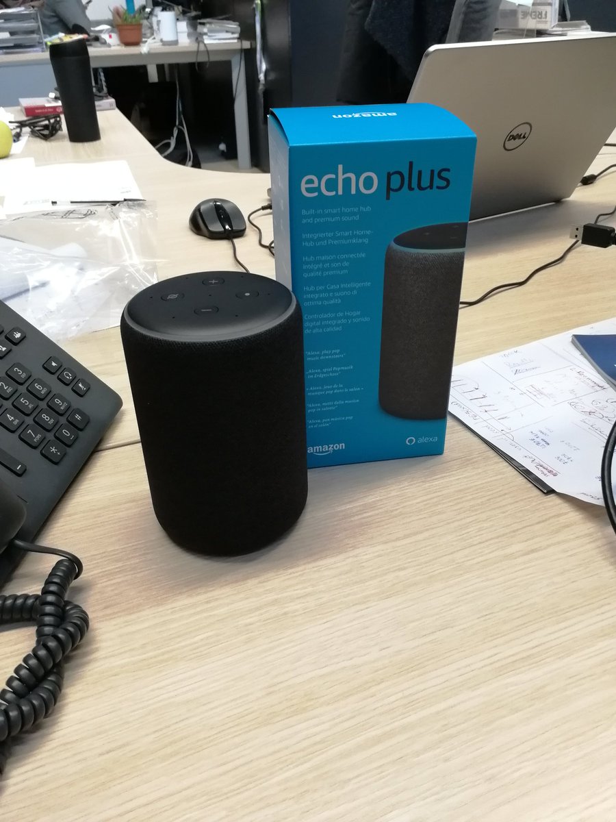 giusepperizzo's tweet photo. Unboxing Echo Plus @enricopalumbo91 at #innodev @IsmbOnweb @LinksFoundation new experiments and tests with voice and content generation #VoiceFirst @amazonecho https://t.co/kFO0l6CVHV