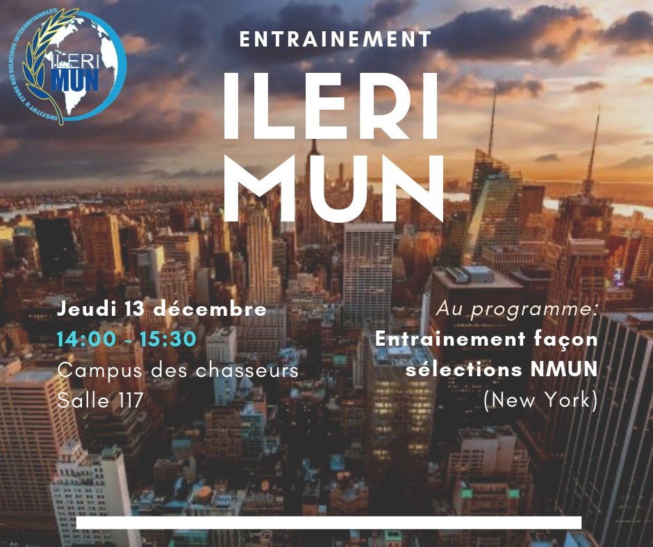 IleriMUN's tweet photo. Notre prochain entraînement aura lieu demain à 14:00. C'est la dernière étape avant les sélections pour le MUN de New York (samedi 15 décembre)! #ilerimun #ileri #modelunitednations https://t.co/fhriA7UDvK