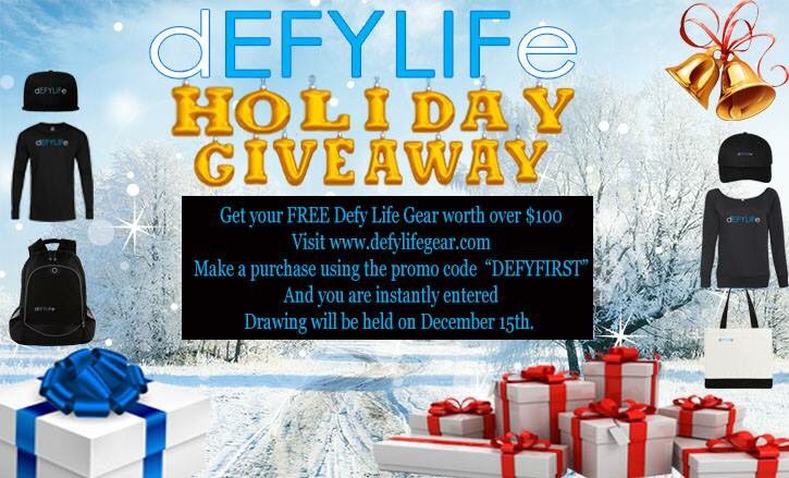 WhatRWeDoing2's tweet image. 3 days left in the Defy Life Christmas Giveaway. Here is how you win over $100 worth of Defy Life gear: Visit defylifegear.com &amp;amp; Purchase anything from our online store....... and that&apos;s it, your name will be entered. The drawing will be held on December 15th. #DefyLife