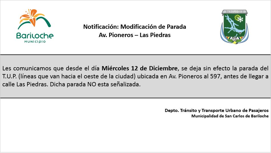 MiBusBariloche's tweet photo. ¡Buenos días estimados pasajeros! 

Les comunicamos las ultimas novedades del servicio https://t.co/rak5Dc4PPP