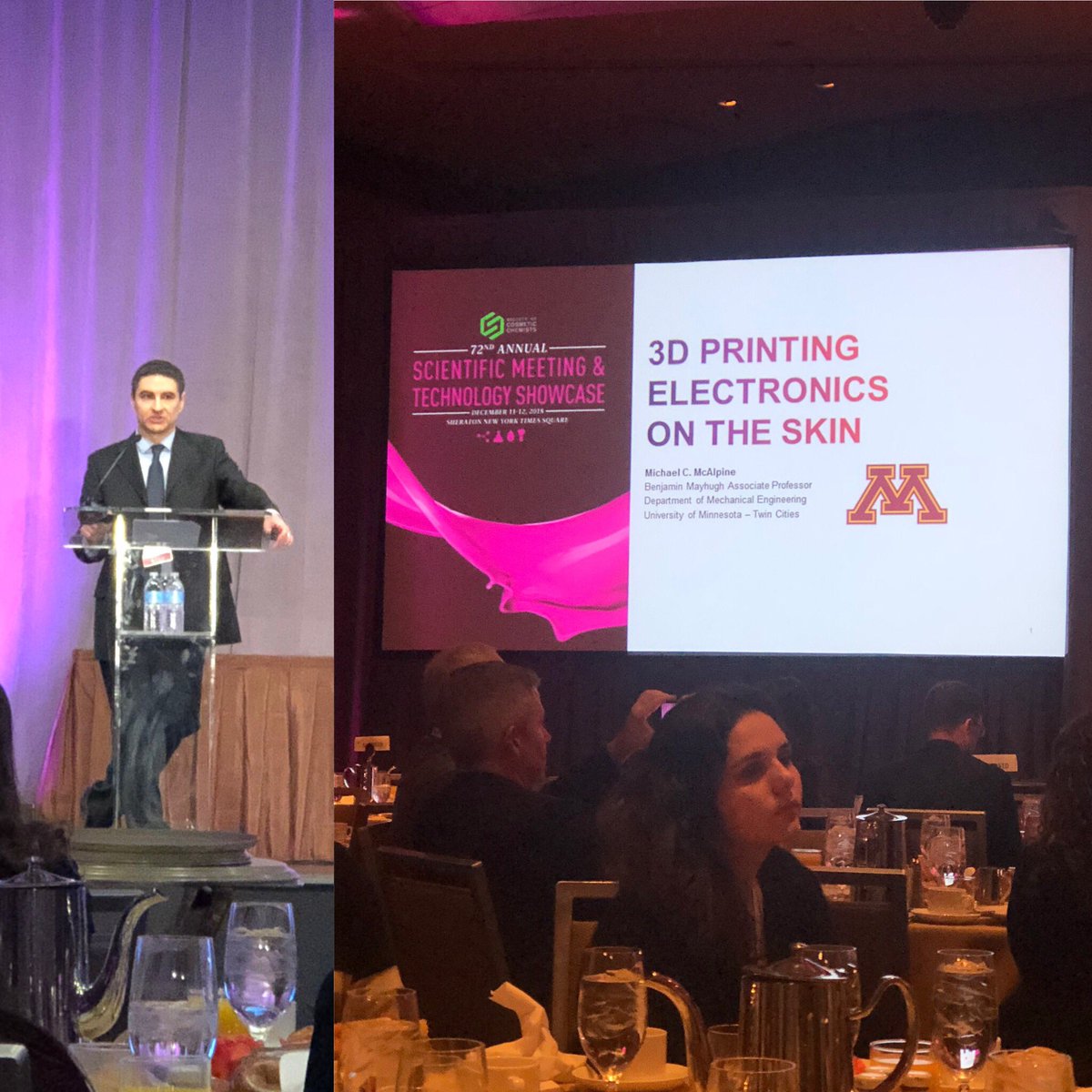 NYSCC's tweet photo. Michael McAlpine PhD, keynote speaker and Henry Maso Awardee, presenting his work on 3D printing and its application to the skin #SCC72 #NYSCC @SocietyCosChem https://t.co/iUBy43sZdK