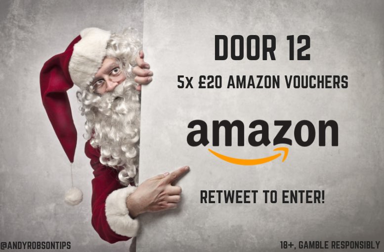 AndyRobsonTips's tweet photo. 🗓 ADVENT CALENDAR

🚪 DOOR 12

🎁 5x £20 AMAZON VOUCHERS

🔄 RT to enter, winners announced at 6pm! 

18+, gamble responsibly https://t.co/ordMv4MSz9