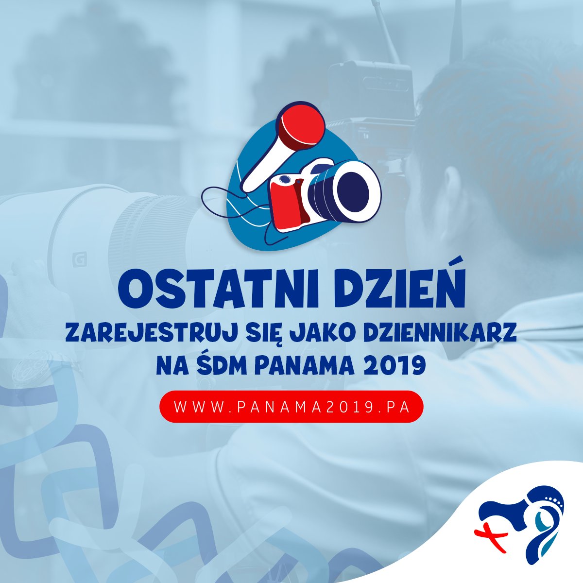 🎥🎙🖥 

OSTATNI DZIEŃ REJESTRACJI DLA MEDIÓW!

🔻ES: panama2019.pa/es/inscripcion…
🔻EN: panama2019.pa/en/media-regis…
🔻PT: panama2019.pa/pt/inscricao-i…
🔻IT: panama2019.pa/it/iscrizione-…
🔻FR: panama2019.pa/fr/inscription…