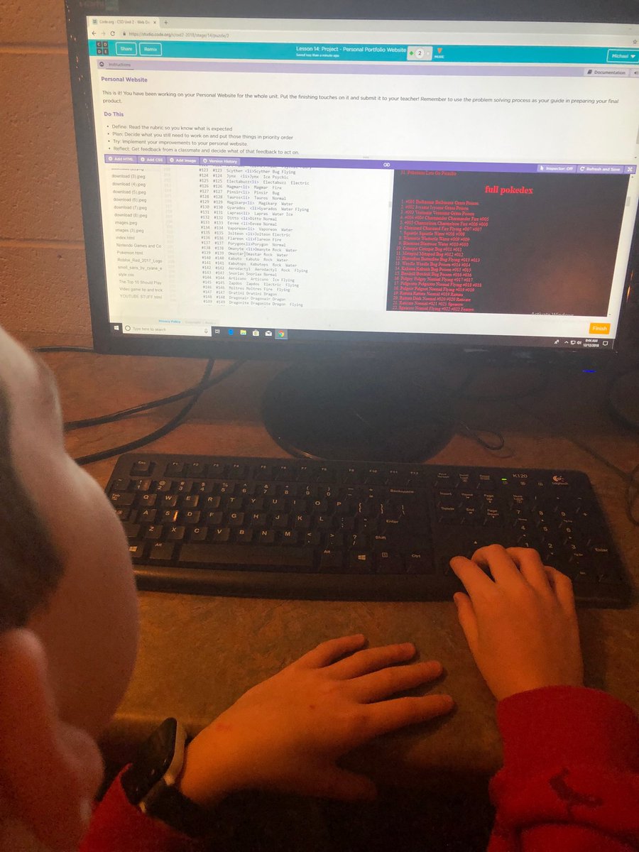 GoodgameSteve's tweet image. His webpage for unit 2 in #CSdiscoveries is at 950 lines and growing.  His page is about @pokemon and he wants to do it justice. Lots of code. #cs4ms #godores  @codeorg ⁦@TeachCode⁩