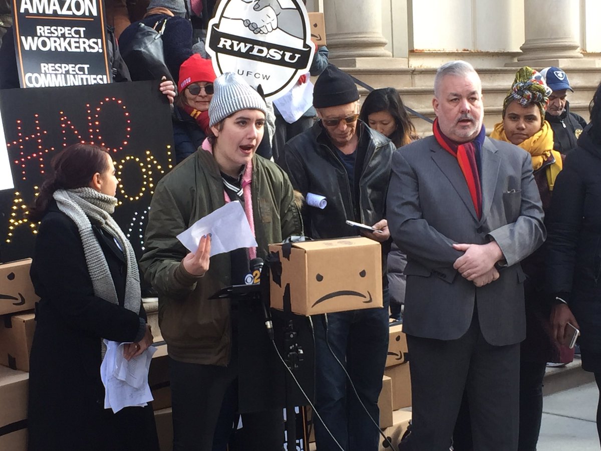 RWDSU's tweet photo. Another @Amazon fulfillment center worker: "As someone who works at this company and pays taxes, I do not want my money given to a company the treats me this way." #AmazonGiveaway #AmazonHQ2 https://t.co/zOa9i6D8OP
