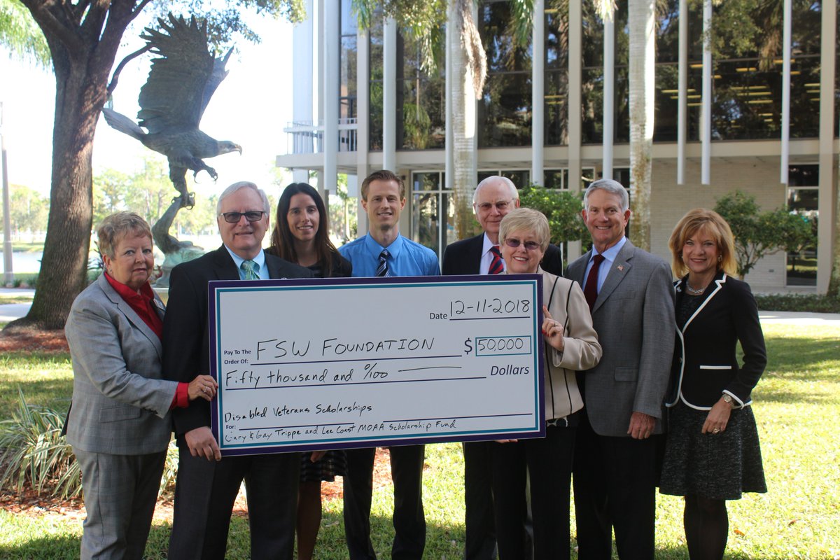 FSWFoundation's tweet image. Thank you to Gary and Gay Trippe and the Lee Coast Chapter of the Military Officers Association of America! #charitablegiving #HigherEducation #philanthropy #fsw #disabled #Veterans