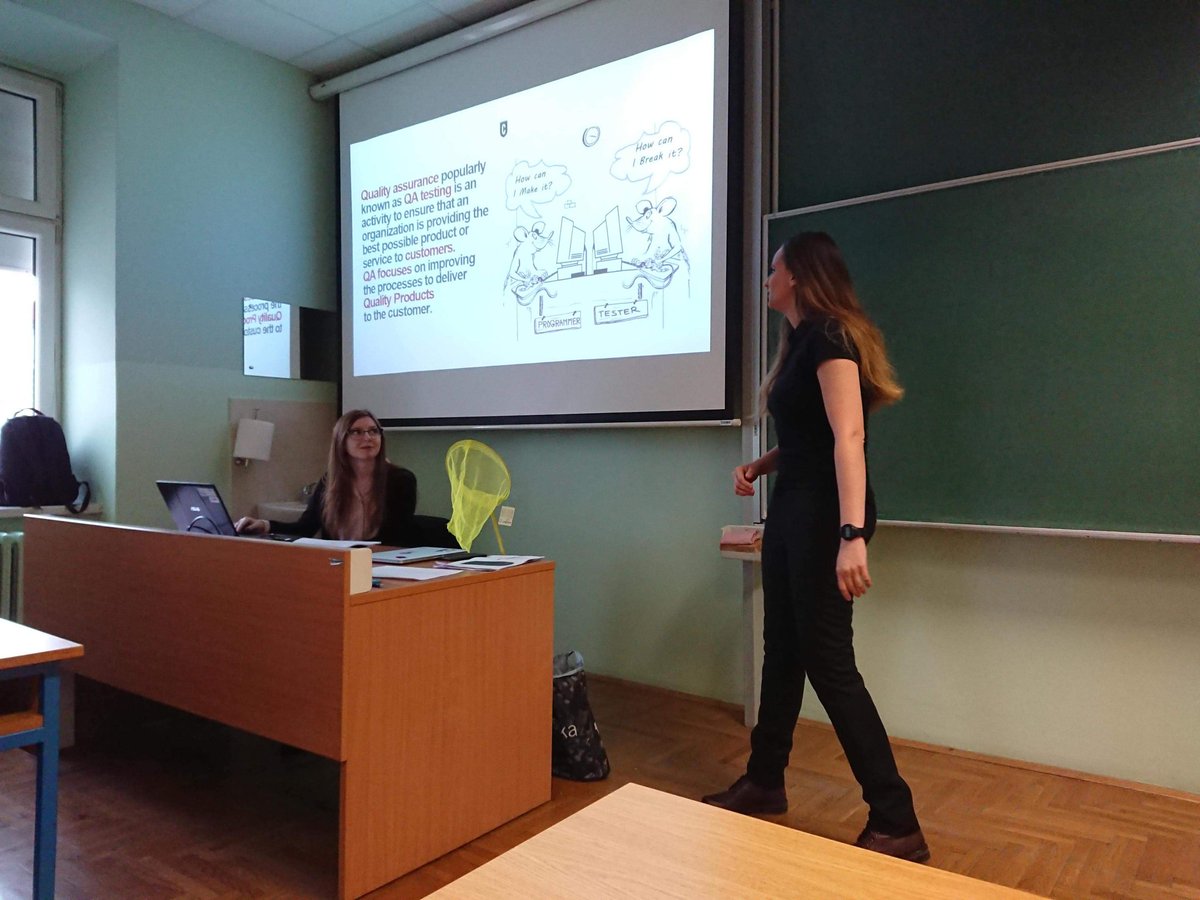 dolleeeer's tweet photo. hold my first QA lecture for @cobe_tech today with my collegaue Jelena. I can't remember the last time I hold a lecture because of my fear of talking in front of people, but I'm so proud of myself and the team for doing it! #QAtalks https://t.co/WsezzHaJoN