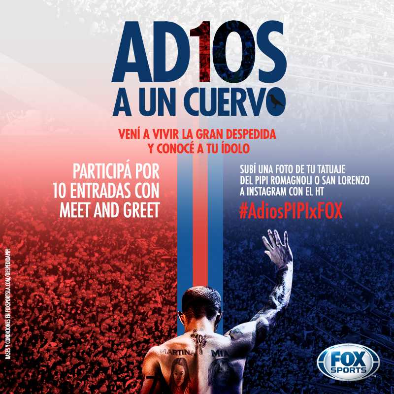 hcmauri's tweet image. Una manera de asistir a la despedida de Pipi Romagnoli, que Fox Sports transmitirá este sábado desde las 16
#SanLorenzo