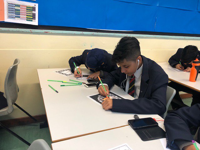 QMGSWelfare's tweet photo. A full house at 'Wind-down Wednesday'! Big thanks to Miss Naguthney for organising, and a huge thank you again to @STABILOUK for the generous donation. You can see it being put to good use already! #MindfulColouring #CreativeTimeout @qmgs_pshe @qmgs1554 https://t.co/bbkqAWu37h