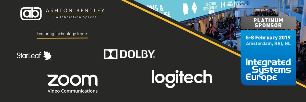 AshtonBentley1's tweet photo. We are delighted to announce that we will be displaying technologies from @StarLeafCo, @Dolby, @zoom_us and @Logitech at #ISE2019!
See how their technologies seamlessly work with the Ashton Bentley systems. Visit us at the @ISE_Show - #Hall14 #14N110 https://t.co/e3IxUkPiVv