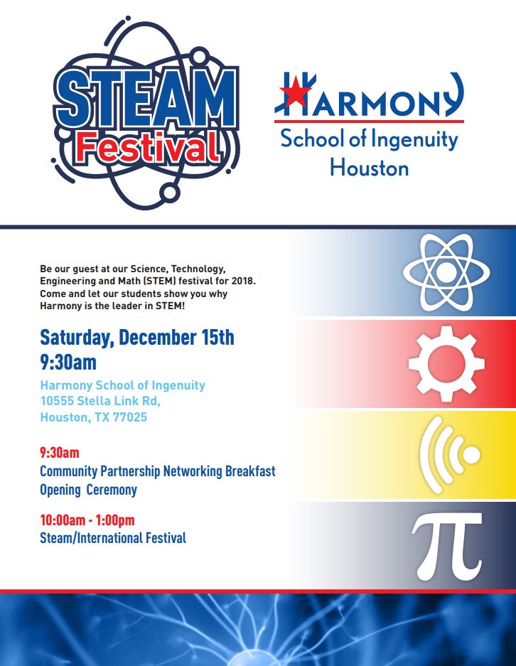 Come & let our students show you why @HarmonyEdu is the leader in #STEM at this weekend's STEAM Festival! @girlstart @EnergyDayFest @KHOU @FOX26Houston @abc13houston @TelemundoHou @shelbywebb @ChronJacob @andreazelinski @lauraisensee #PBL #STEMSOS #STEMforAll @HS_ingenuity