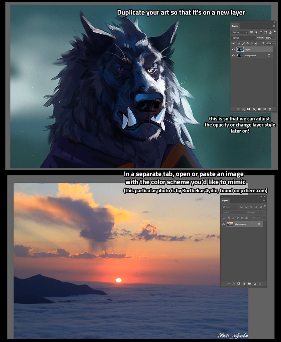 Treatscraft's tweet image. I'm sure a ton of people already know how to do this, but I only learned recently, so I wanted to share one of my favorite thumbnailing tricks! Color matching is SUPER helpful to quickly map out potential color schemes :D