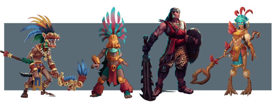 OrbeonGame's tweet photo. ✏️ On vous partage cette belle fresque réalisée par notre graphiste Rin pendant la phase de recherche de Character Design, rappelant les mythologies méso-américaines (aztèques, mayas...) que nous voulions dans notre prototype pour représenter les Dieux 🎮 https://t.co/Z14poBkVAE