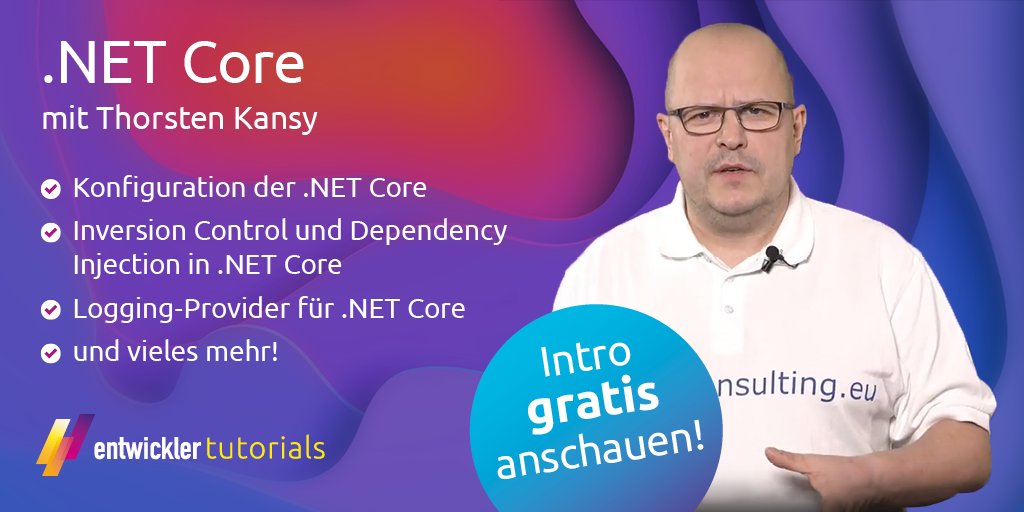 entw_tutorials's tweet image. Neues Tutorial ist live! Thorsten Kansy @tkansy zeigt Ihnen zeight, wie man Konfiguration, Inversion of Control & Dependency Injection und Logging in modernen Anwendungen unter .NET Core richtig einsetzt. Jetzt 15 Minuten gratis testen!>> bit.ly/2SJ3J4G