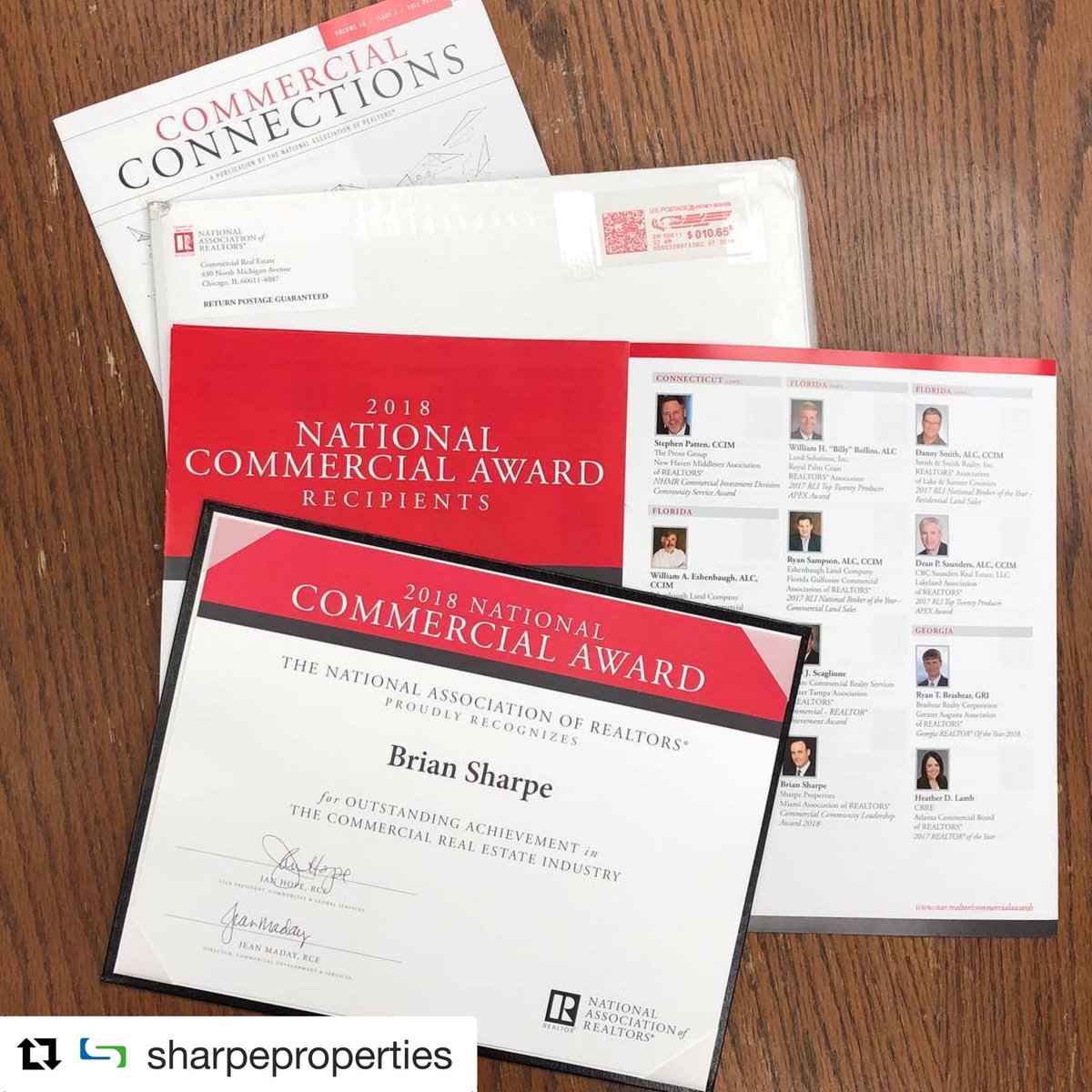 MiamiRealtors's tweet photo. Congratulations to 2018 @MIAMICommRE President Brian Sharpe @therealsharpe for being recognized by @nardotrealtor @commsource and being awarded the #commercial #community #leadership #award for #2018 #commercialrealestate #miami #broward #realtor #realestate https://t.co/6pbJNekIeZ