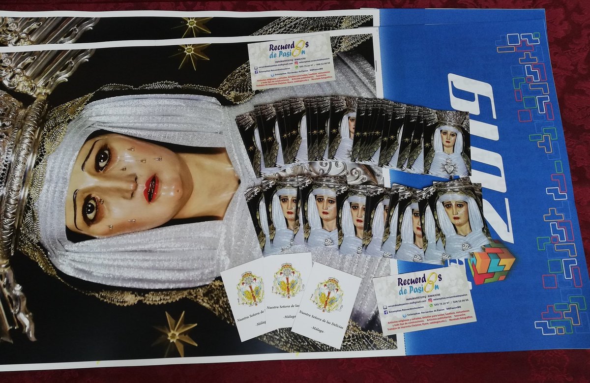 RPasionMS's tweet photo. Calendarios de pared y estampas de @deliciasmlg que hoy se han marchado para Málaga. ¡Gracias una vez más! #calendarios #almanaques #estampitas #estampas #cofrades #merchandising #souvenirs #clientescontentos #clientesquerepiten https://t.co/QPDdkqW7yI