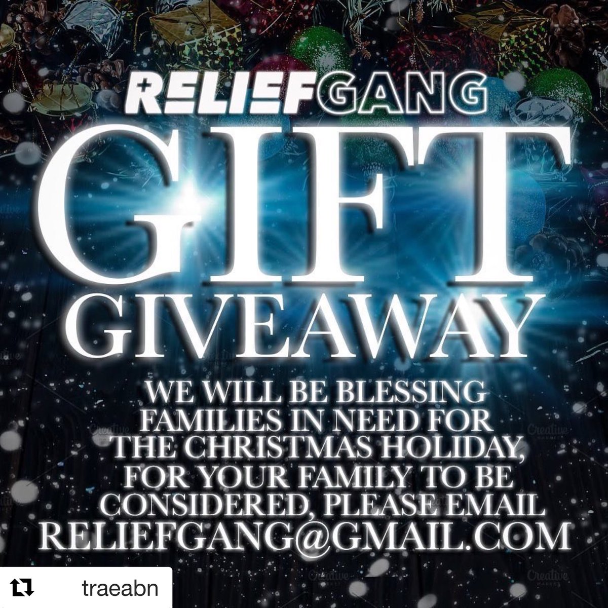 #NewProfilePic ON THA 11TH DAY OF #CHRISTMAS....#GiftAway #Gifts #Giftideas #GivingTuesday #givingtuesday2018 #Houston #Hous #Htx #Pasadena #Galveston #Texas #ReliefGang #Email #now 
#FOLLOW THEM @ReliefGang FOR MORE INFO STAY GLUED....