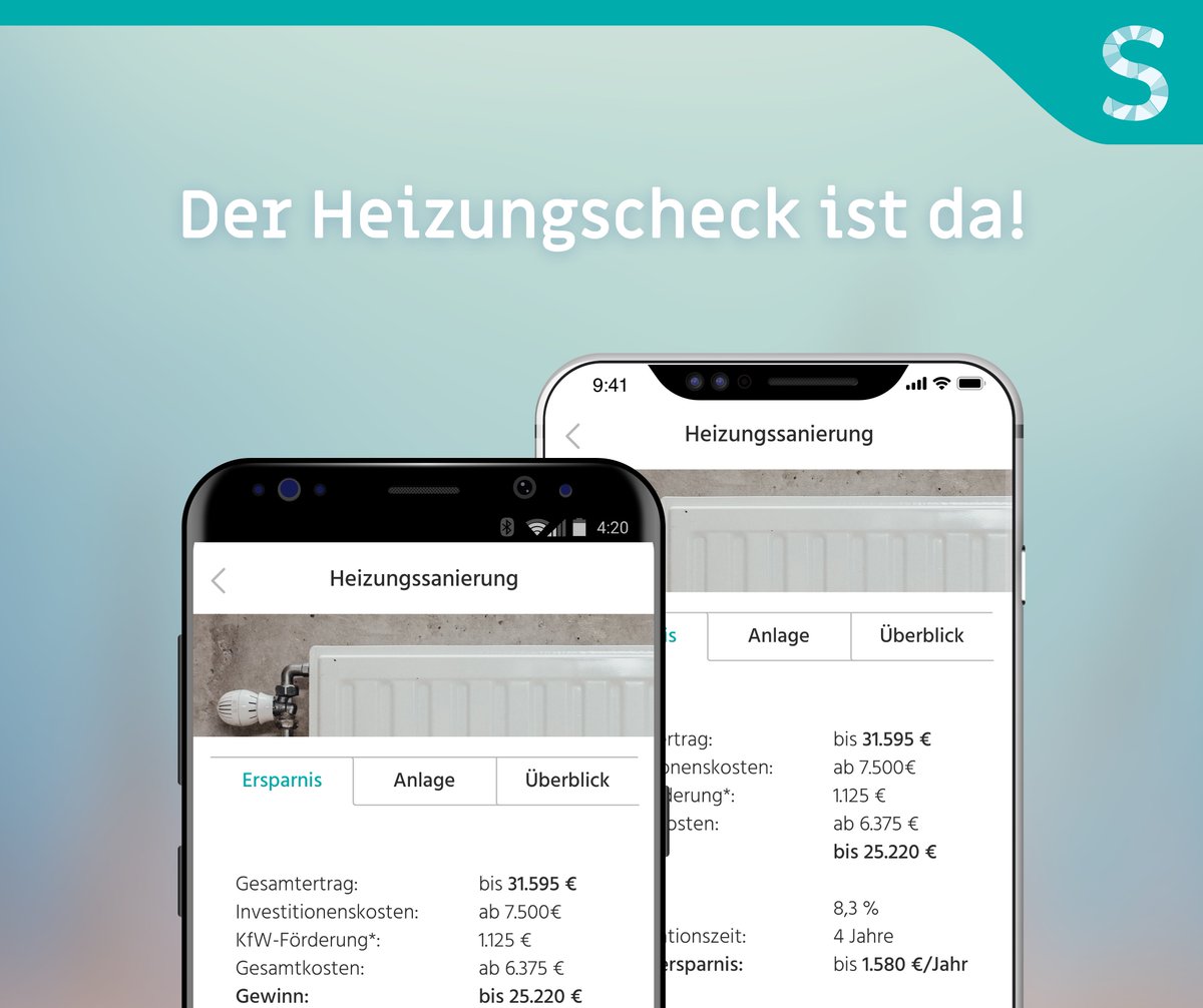 NEU: Machen Sie jetzt kostenlos den Heizungscheck in der shine App!
Finden Sie heraus wie effizient Ihr Heizwertgerät wirklich arbeitet und sparen Sie bis zu 1.100 € dank einer Heizungsmodernisierung.
Testen Sie jetzt die shine App und den Heizungscheck: onelink.to/8b2zrb
