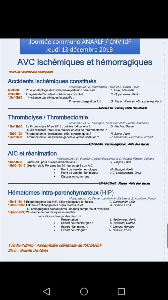 Rappel : Demain 13 décembre 2018 :  7ème journée scientifique du CNV sur le thème : 
Prise en charge inter disciplinaire des AV.C. 
GRATUIT POUR LES INTERNES ! 
Lieu : Hôpital Diaconesses. 
ci joint le programme de la journée. 
bulletin d'inscription  :
cnv-idf.fr/wp-content/upl…