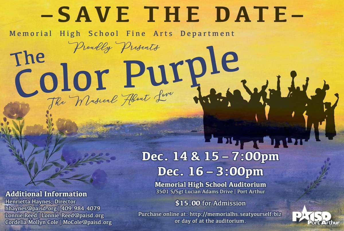 OnairJackie's tweet photo. Please watch TOMORROW’S #DaytimeWithKimberlyandEsteban to catch a preview of #PAISD’s #MemorialHigh production of #TheColorPurple. Daytime airs at 9 a.m. on Beaumont’s #FOX4. https://t.co/ZXsAsHsE4j