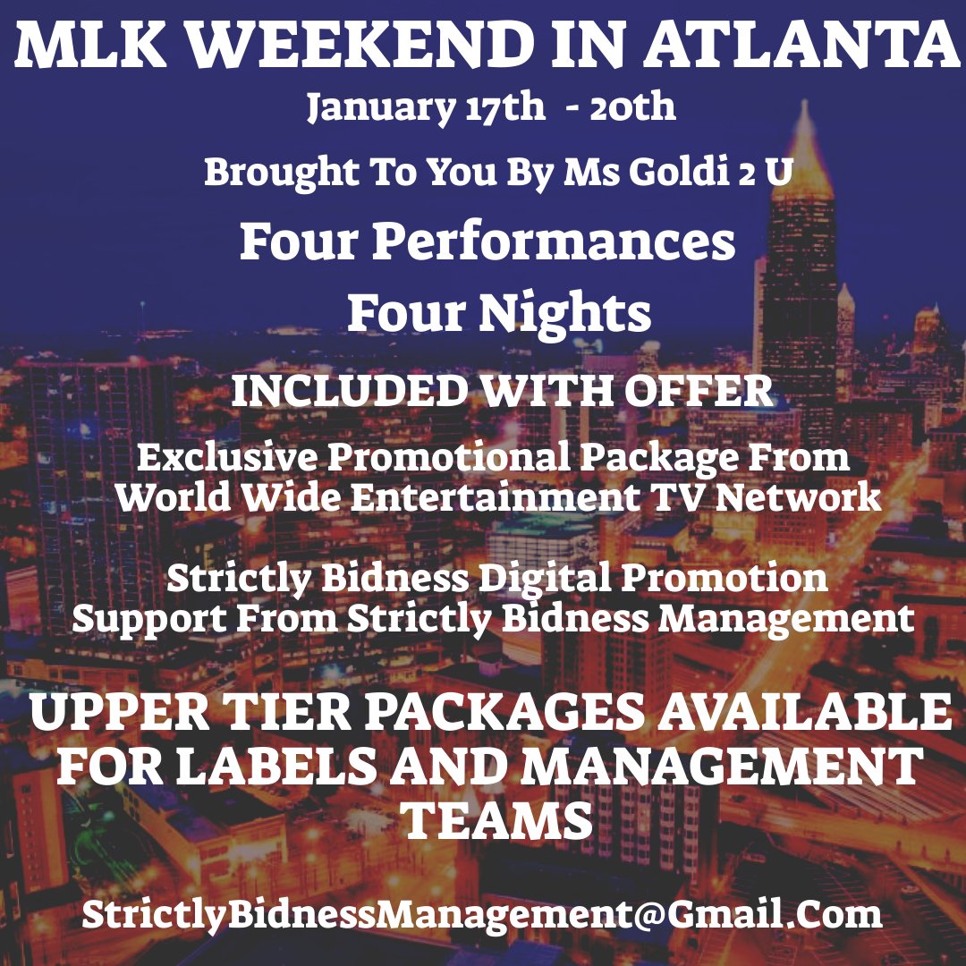 Strictlybiz860's tweet photo. Want to perform in #ATL ?? Check he website for all the details
#StrictlyBidness #ATLPerformance #Travel #4performnces #afterparties #Goals
https://t.co/tb65ioEza1 https://t.co/x1W5RUq2Wl