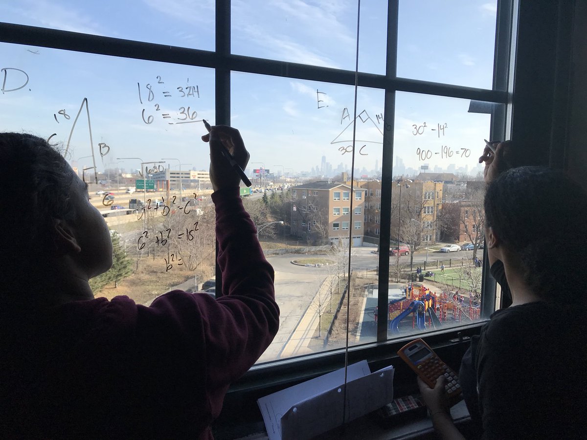 AaronBingea's tweet image. My students  applying the Pythagorean Theorem, with a nice view today. #CPSstem #iteachmath