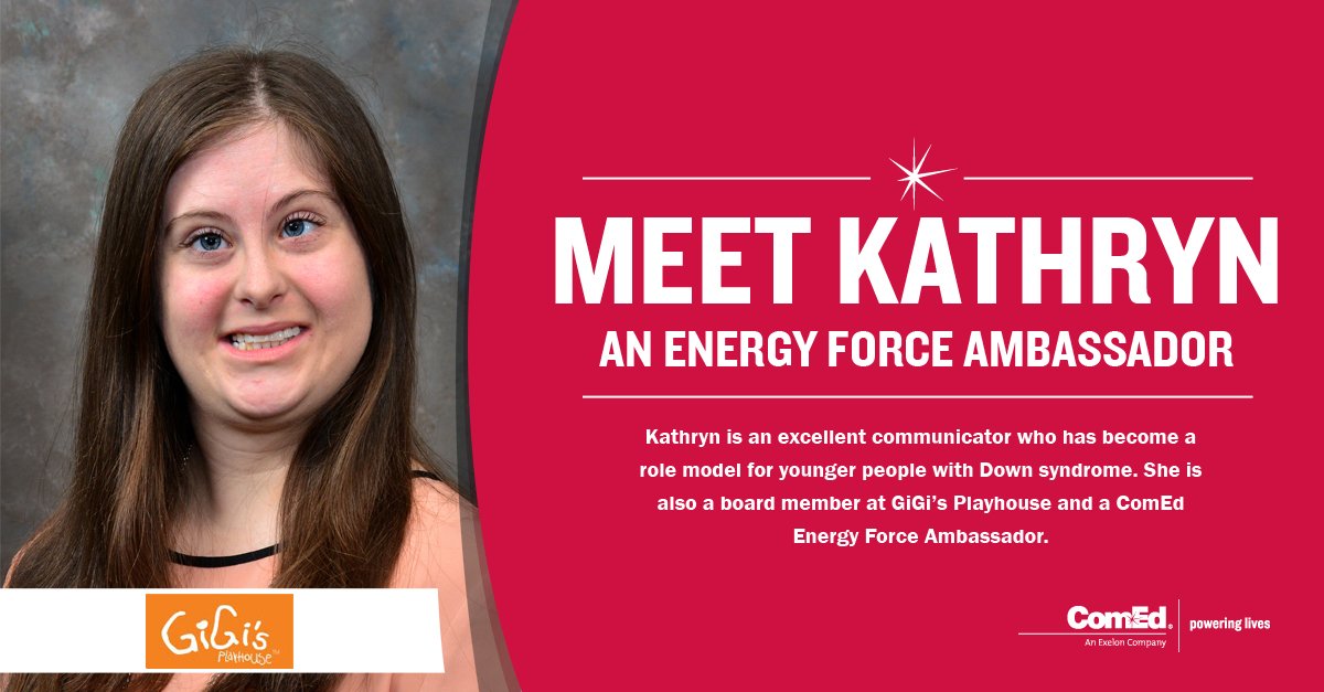 ComEd's tweet photo. Say hi to π Kathryn from @GiGis_Playhouse! Kathryn is a member of our first-of-its-kind program designed for and taught by people with disabilities. Learn more about the #ComEdEnergyForce program at: https://t.co/th6gHbdaGE https://t.co/eNA2TA7fhx