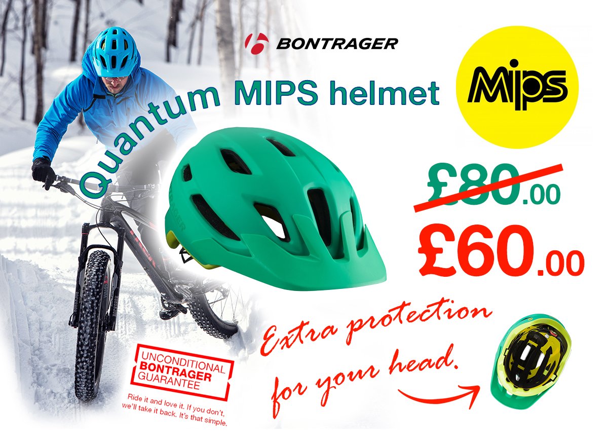 Looking for a new helmet. We have a limited supply of Bontrager Quantum MIPS helmets at just £60. A favourite with staff and comes with bontrager crash and comfort guarantees.