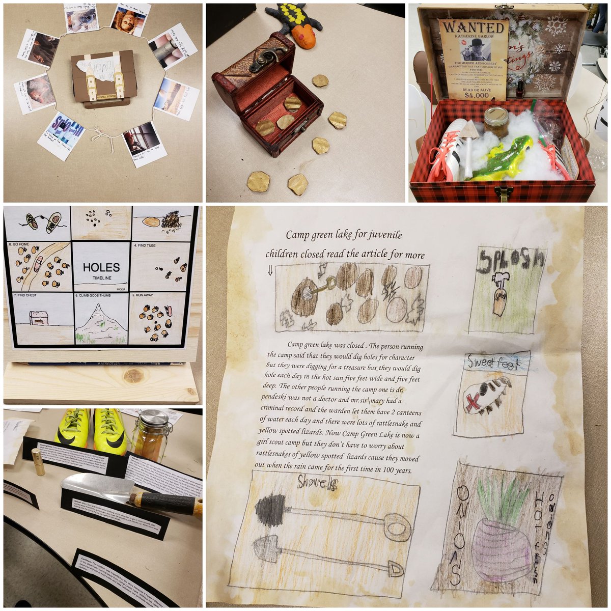 tmcGrade5's tweet photo. 5-3 and 5-4 shared their amazing Holes projects today. #loveofreading #beststudents #hardwork https://t.co/TqR4O9Ypk6