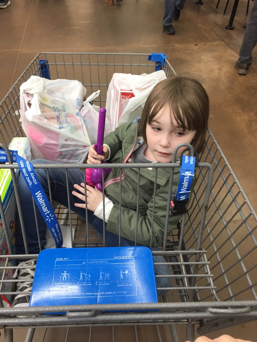 GingerBoyter's tweet photo. Harper’s class took a field trip to Wal-Mart today. She was all about pushing the buggy herself until she decided it was better to have someone push her instead. 😂 #diva #shebehaved https://t.co/bWAx1eSoVe