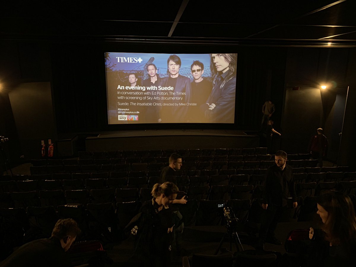 Last minute preparations for the sold out @mytimesplus screening of @suedemovie tonight with @suedeHQ and @mikechristieuk  / @CurzonCinemas @SkyArts