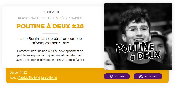 poutineadeux's tweet photo. Comment bâtir un bon outil de développement?

Nous en discutons avec Lazlo Bonin, développeur de @ludiq_io, l'équipe derrière l'excellent Bolt pour Unity ! 

🍟Bon appétit!🧀 

https://t.co/Va4lgNDRoC

#gamedev #montreal #podcast #madewithbolt #madewithunity https://t.co/AiVZgzxHtB