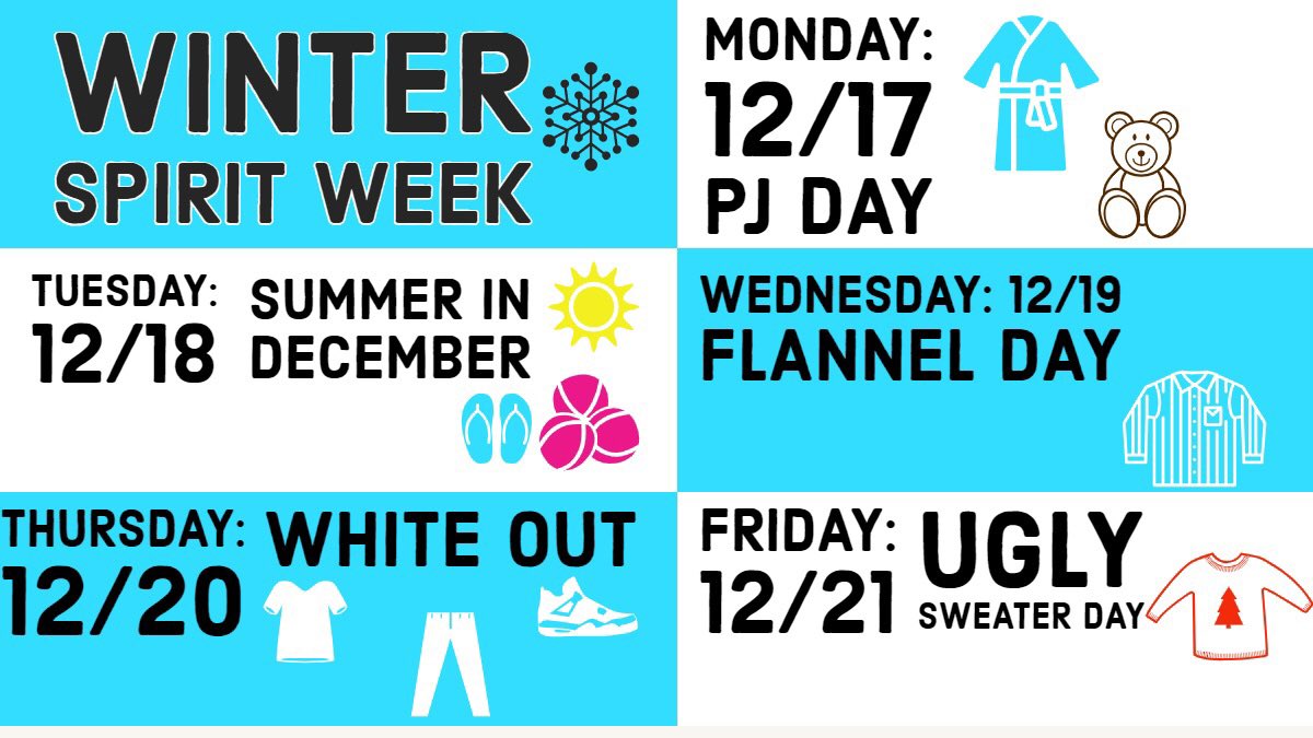 CA_SC_'s tweet photo. The week before break weโre having a winter spirit week!! Letโs have some fun and get involved with your class one last time before the year is up โ๏ธ โ๏ธ. Which class will win this one?๐ #CA #CLASSCOMP https://t.co/OIB1vQZyGH