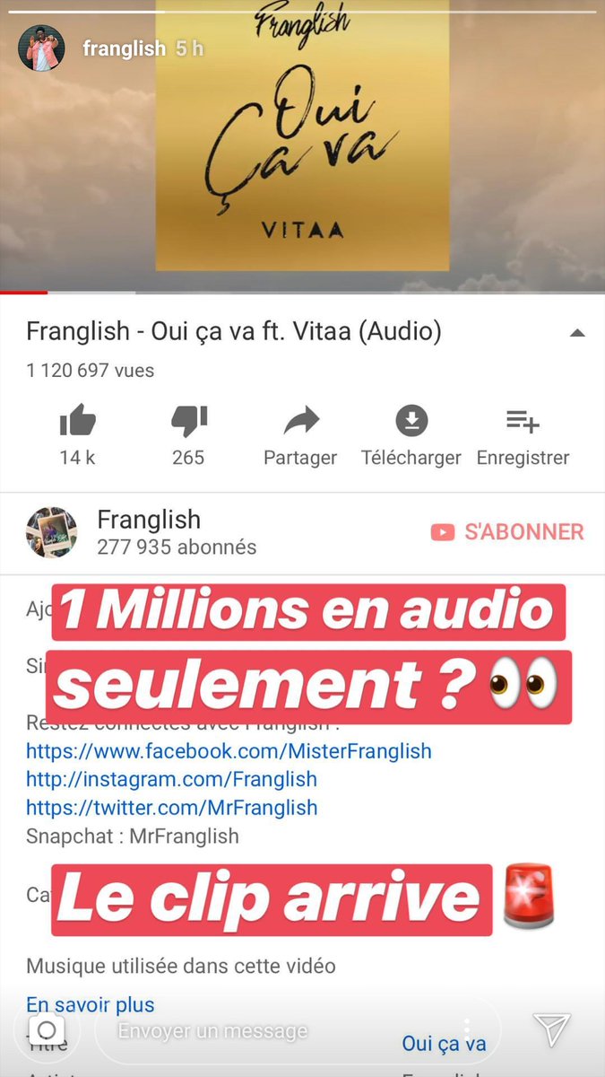 vitaalent2ouf's tweet photo. Qd @MrFranglish annonce que le clip de son feat av @VITAA #OuiCaVa arrive.. 🙌🙈😃😍💖 https://t.co/BG9PQ5JKml