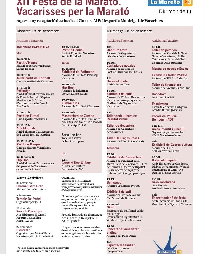 Aquest cap de setmana amb <a href="/VacaperlaMarato/">Vacarisses Marató</a> <a href="/la_marato/">La Marató de 3Cat</a> .Ple d.activitats us anirem informant