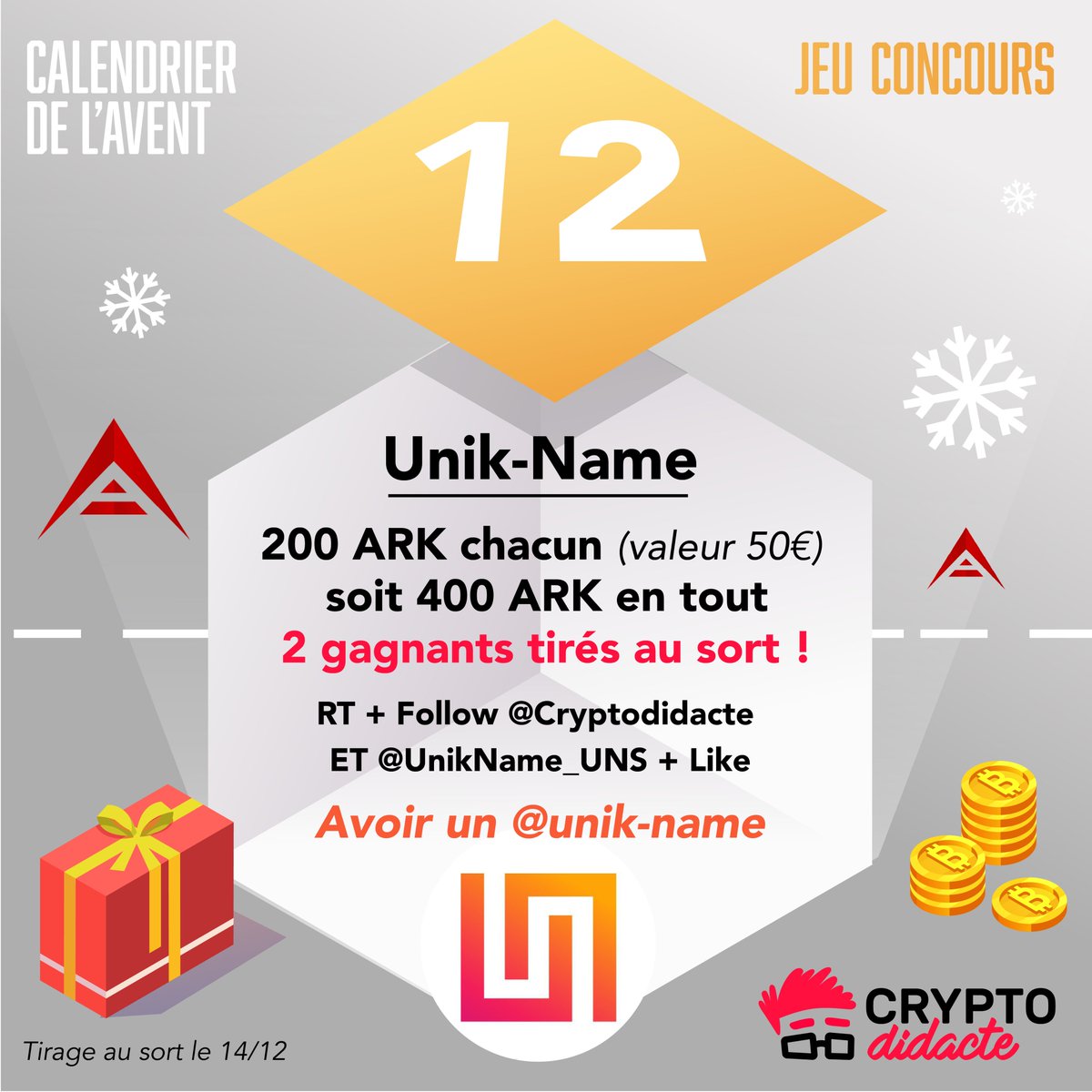 TheAltcoinsShow's tweet photo. JOUR 12 - JEU CONCOURS - @UnikName_UNS 

L'équipe @UnikName_UNS a décidé de récompenser 2 personnes ! 😱 200 $ARK pour chacun des gagnants !

Pour gagner rien de + simple : lisez l'image ! 
Votre unik-name c'est ici : https://t.co/sTwdf8obTP

Bonne chance !

#Bitcoin $BTC $Crypto https://t.co/bJoITX7ciz