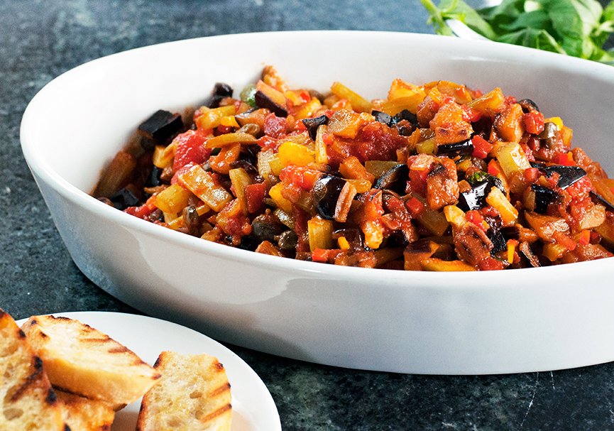 Caponata with Grilled Crostini is up on our YouTube page now! A traditional Sicilian vegetable dish, caponata is made with sweet and sour caramelized eggplant, onions, peppers, olives, capers and tomatoes. Check it out here: bit.ly/2QHFoz9