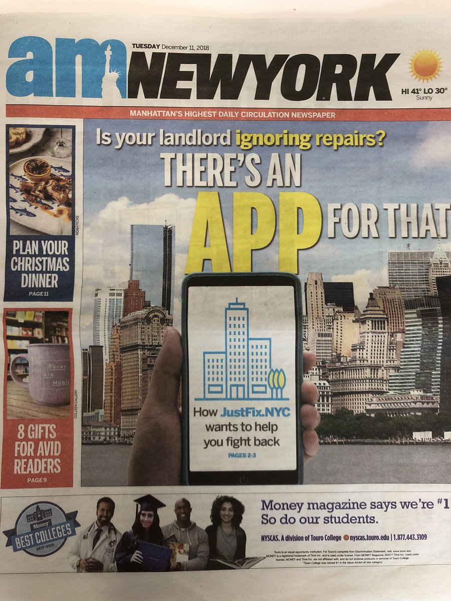 JustFixOrg's tweet image. So excited to be featured in @amNewYork yesterday and spread the word to NYC’s subway riders! #TenantPower #AppForThat