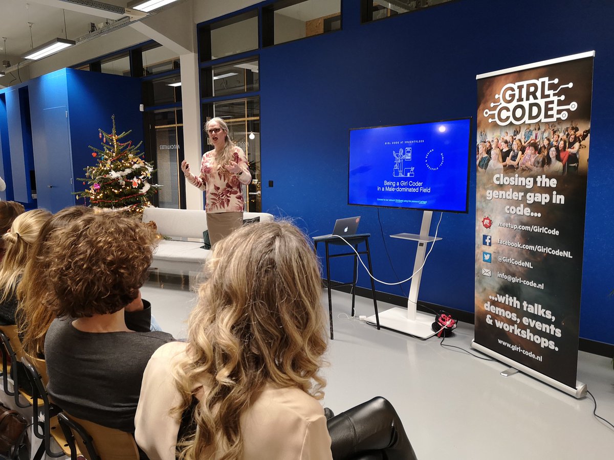 GirlCodeNL's tweet photo. Mabel just talked about some infuriating sexist experiences she had being a woman developer. We are not alone... Now, our last talk by Lauren &amp; @sabe017 about their experiences at university &amp; in their work. We feel very honoured cause they traveled from Berlin specially for us! https://t.co/23MbnsvJ3G