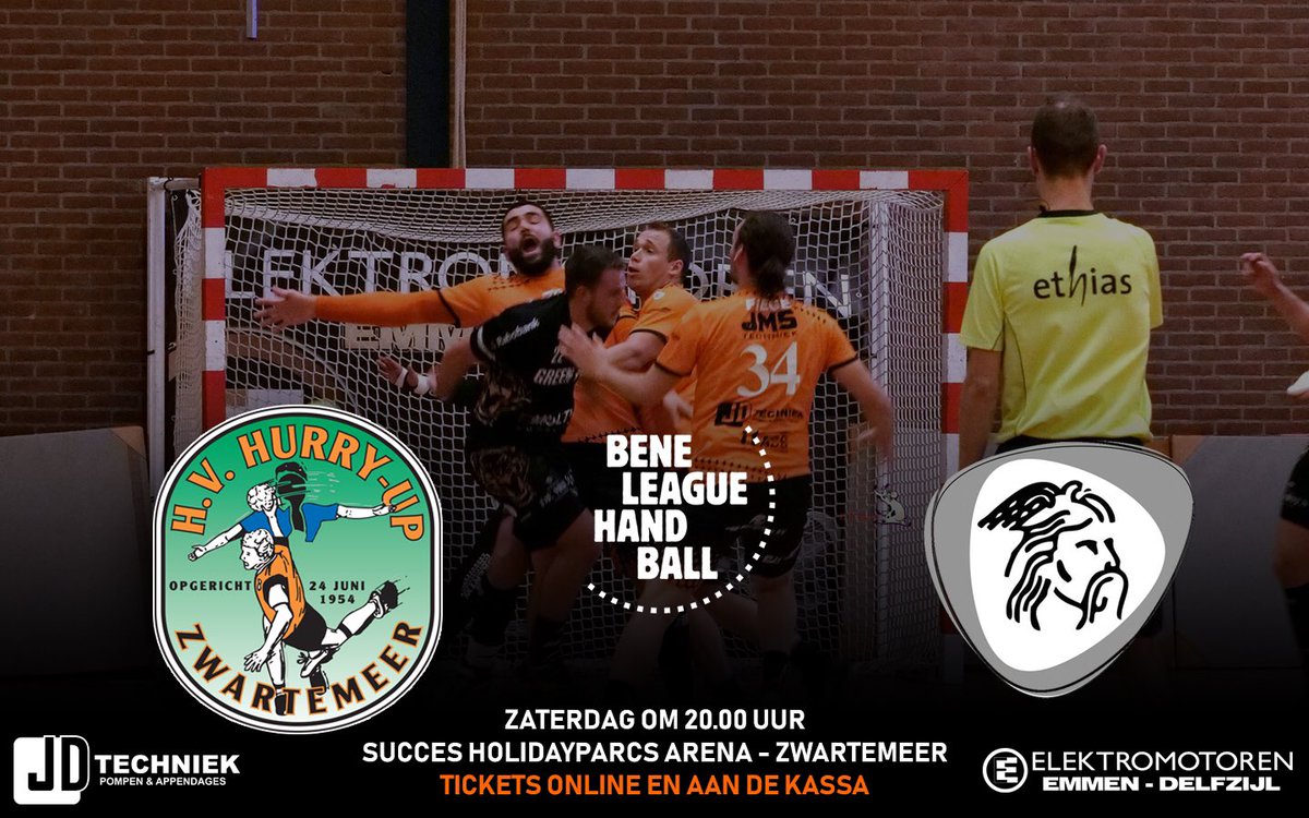 🤾🏻‍♂️🔥🔥 Zaterdag ontvangen onze heren van JD Techniek Hurry-Up de Belgische topploeg Tongeren. Het duel in de Succes Holidayparcs Arena start om 20.00 uur.
